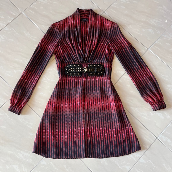 Gucci Leather Silk Belted Dress Vintage Women Red Size 40